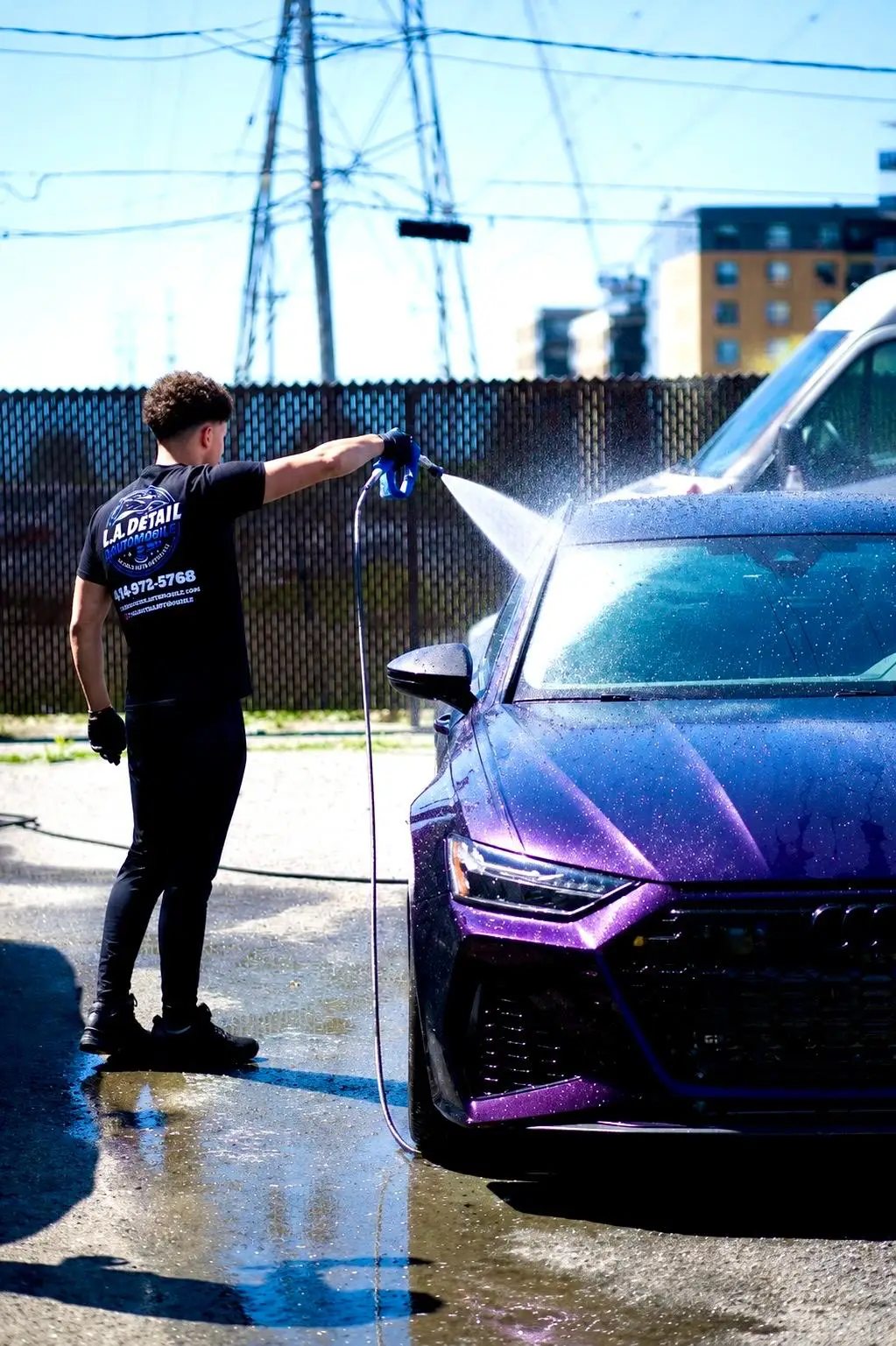 The L.A. Auto Detailing owner working on an Audi RS6