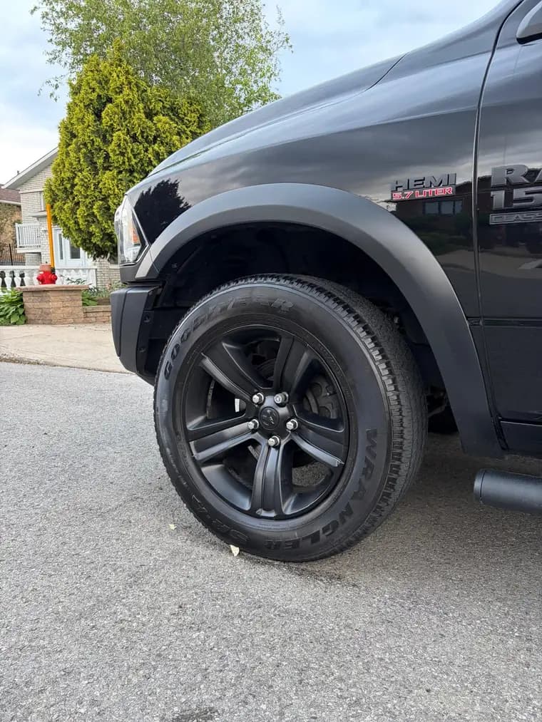 RAM 1500 wheel and HEMI badge after tire dressing and paint cleanse
