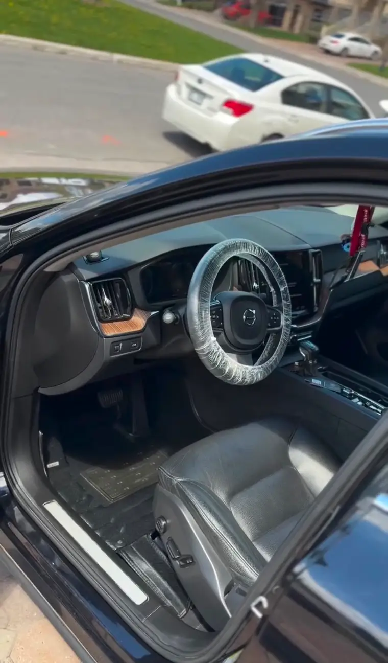 Volvo interior with wood trim, steam-cleaned and conditioned